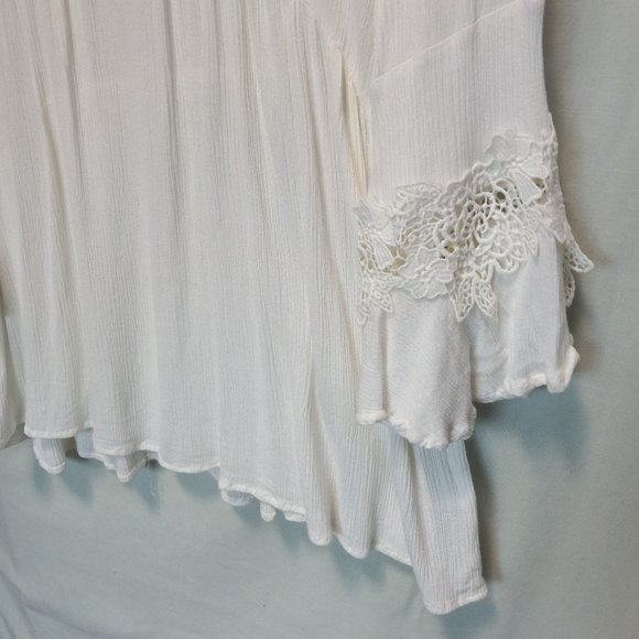 White Crepe Asymmetrical Embroidered Fluttery Top Medium (T-273) - Picture 8 of 11